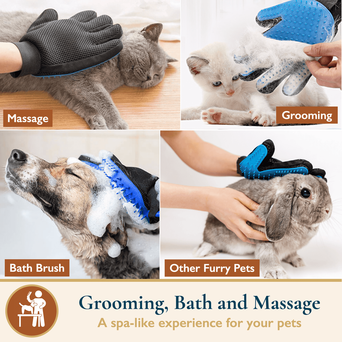 Pet Hair Remover & Pet Grooming Gloves Set, Dog/Cat Grooming Washing Gloves, Dog Brush Deshedding Tool, Reusable Lint Roller for Pet Hair, Dog/Cat Hair/Fur Remover for Carpet, Furniture
